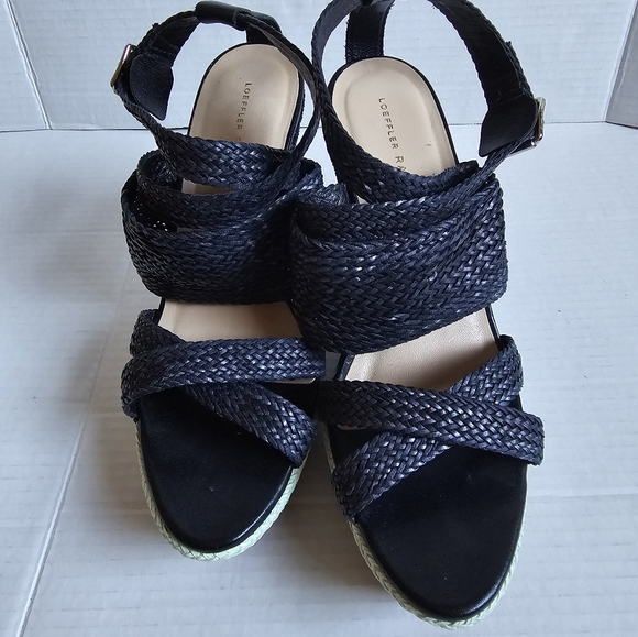 Loeffler Randall Striped Woven Platform Wedge Sandals 9 - Picture 2 of 8